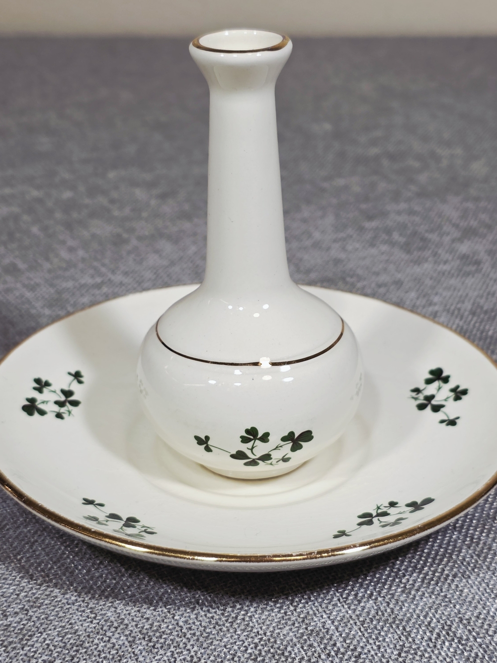 Vintage Carrigaline Pottery Shamrock Bud Vase Set